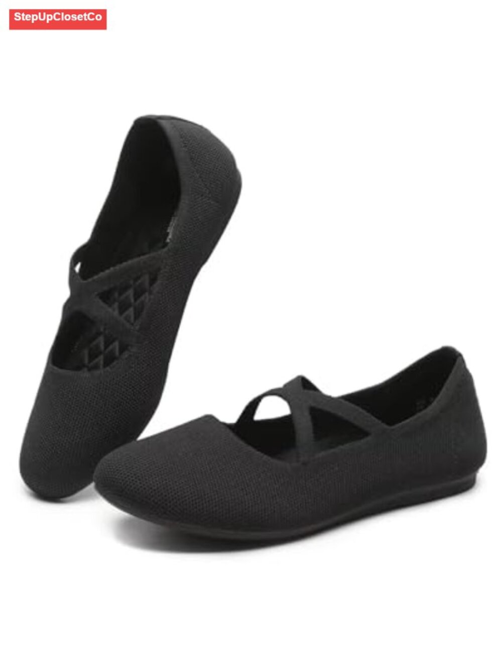 Women's Mary Jane Ballet Flats Cross Strap Knit Comfy Walking Shoes